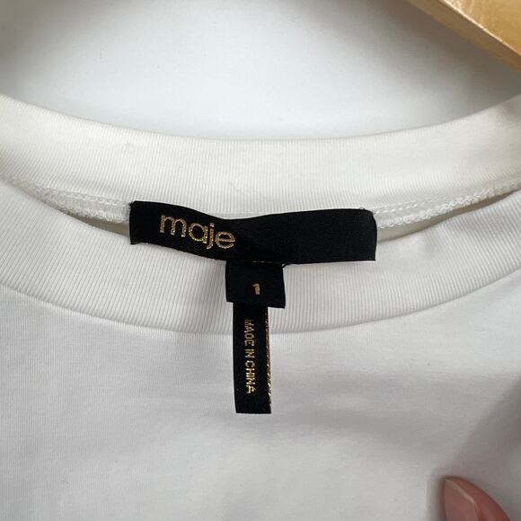 Maje Off-Shoulder Heart Pattern Pop Over  Poplin Blouse Women's S Blue White - Picture 5 of 11